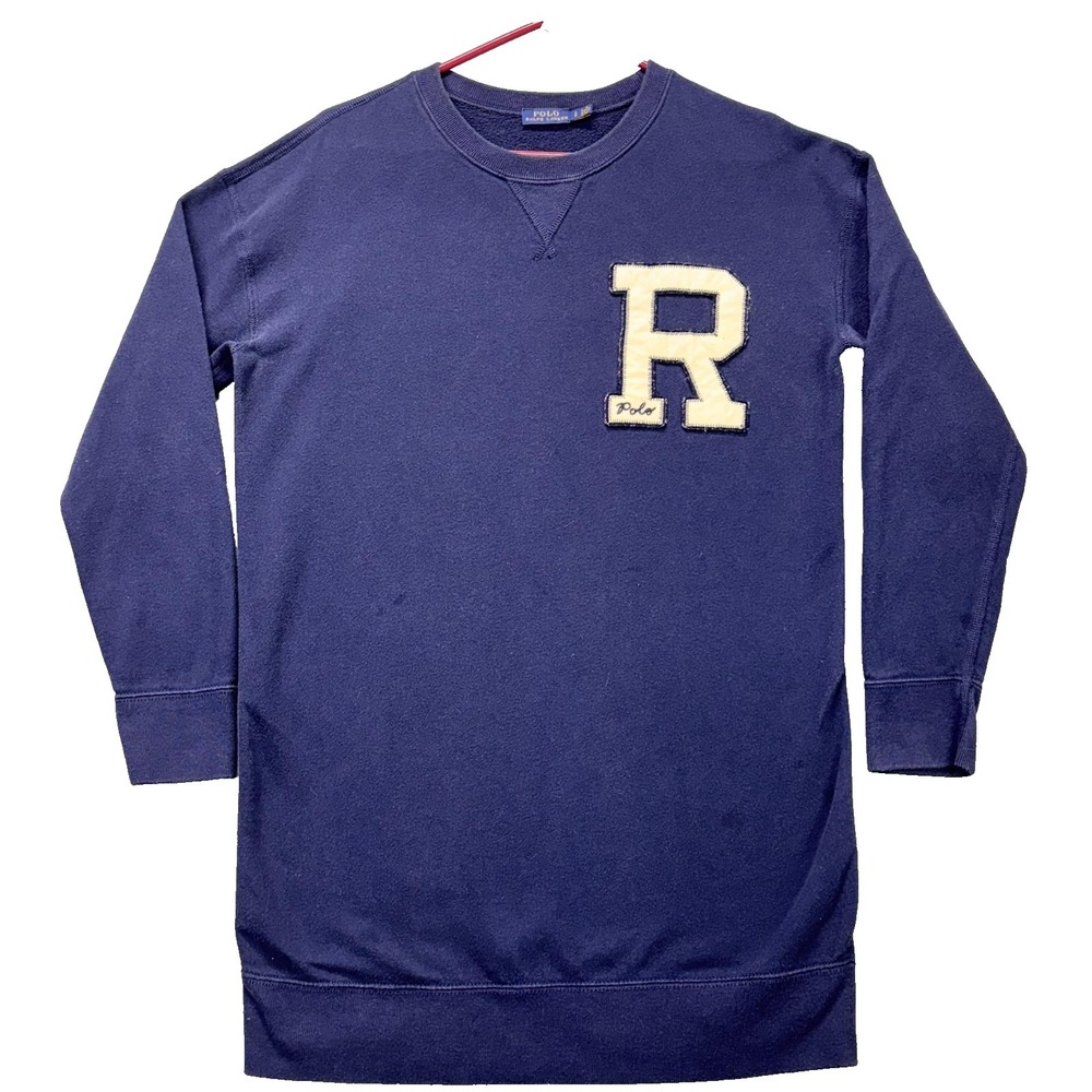 Polo Ralph Lauren Sweatshirt Mens Small Navy Blue R Patch Varsity Crewneck‎